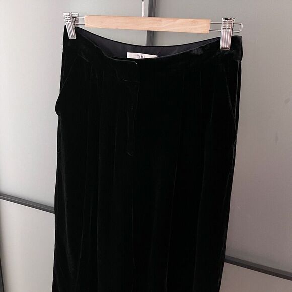Tibi Wide Leg Cropped Pants Women's Size 0 XS Goth Witch Black Velvet Cropped - Picture 7 of 15
